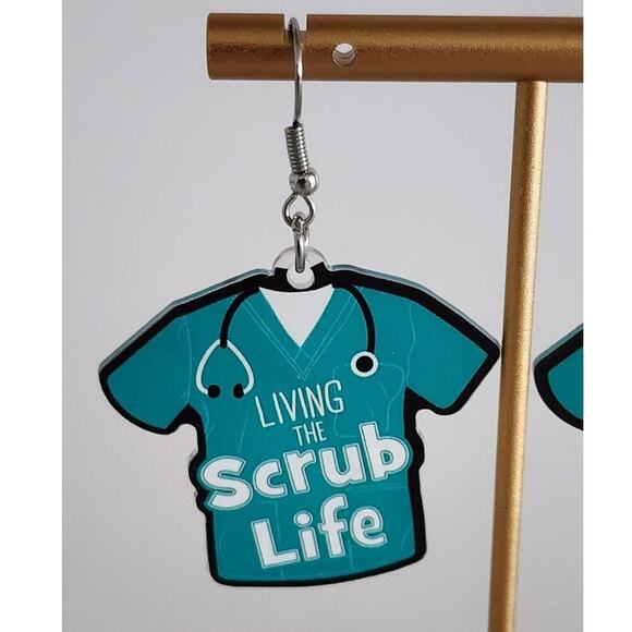 Living the Scrub Life Acrylic Earrings Nurse Doctor Medical Fun Style - Picture 4 of 6